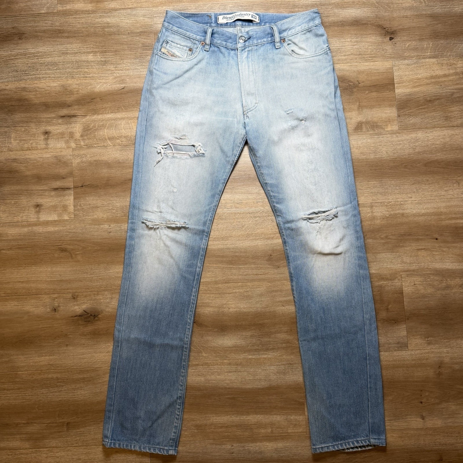 Diesel Fanker Jeans Men 32x32 Blue Slim Bootcut Light Wash Faded Distressed Y2k